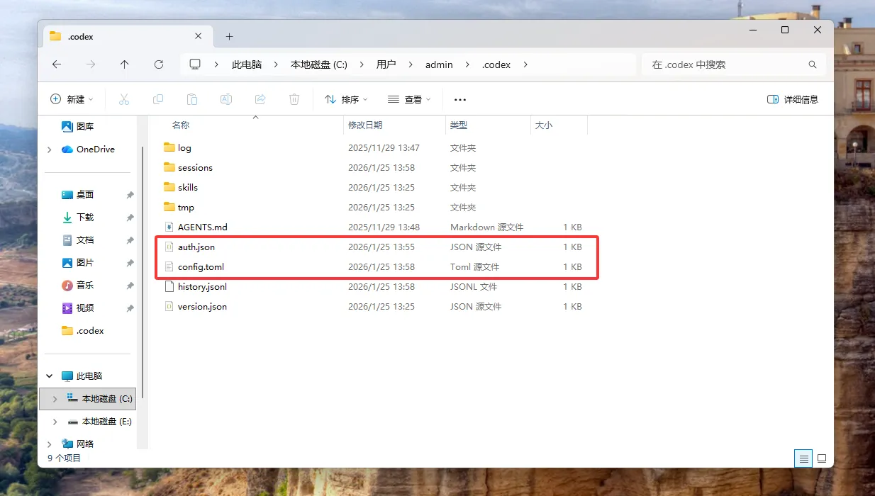 打开 Codex 配置文件夹